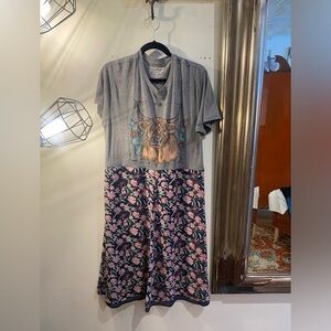 OOAK Upcycled chiffon skirt Gray and Floral Graphic Dress